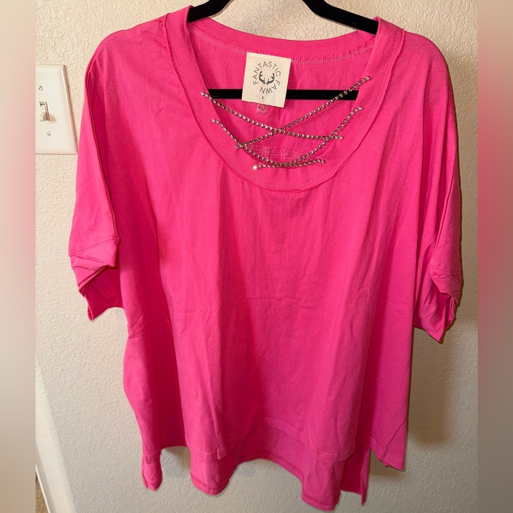 Women's Pink Embellished Scoop Neck Top